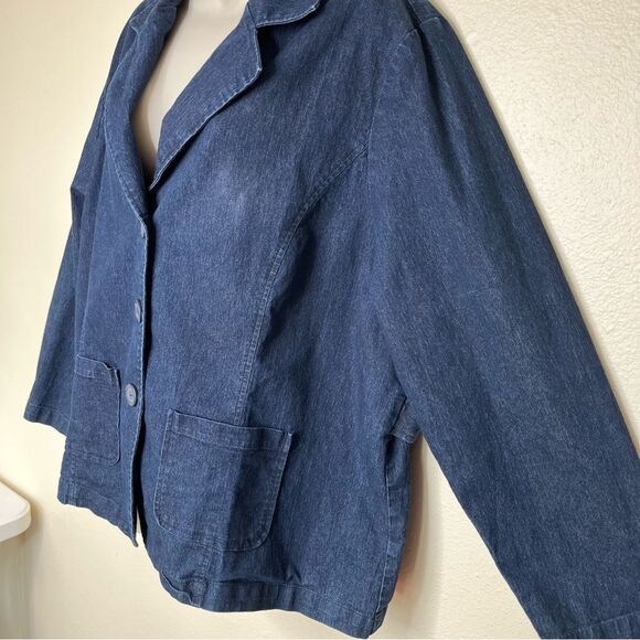 Denim and Co Denim Jean Jacket Blazer Style Dark Wash Three Button Women 2X - Picture 4 of 12